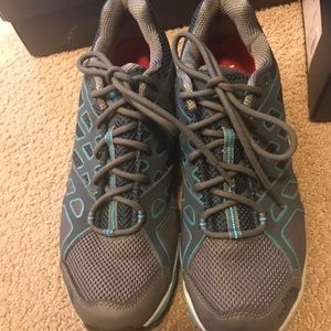 Gray teal the north face athletic shoes